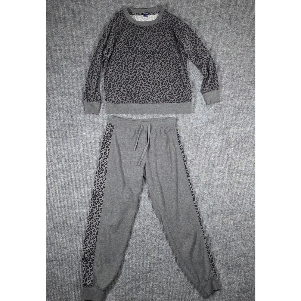 Splendid Leopard Print‎ Pajama Set Small Gray Lounge Set Jogger Sweatshirt Women